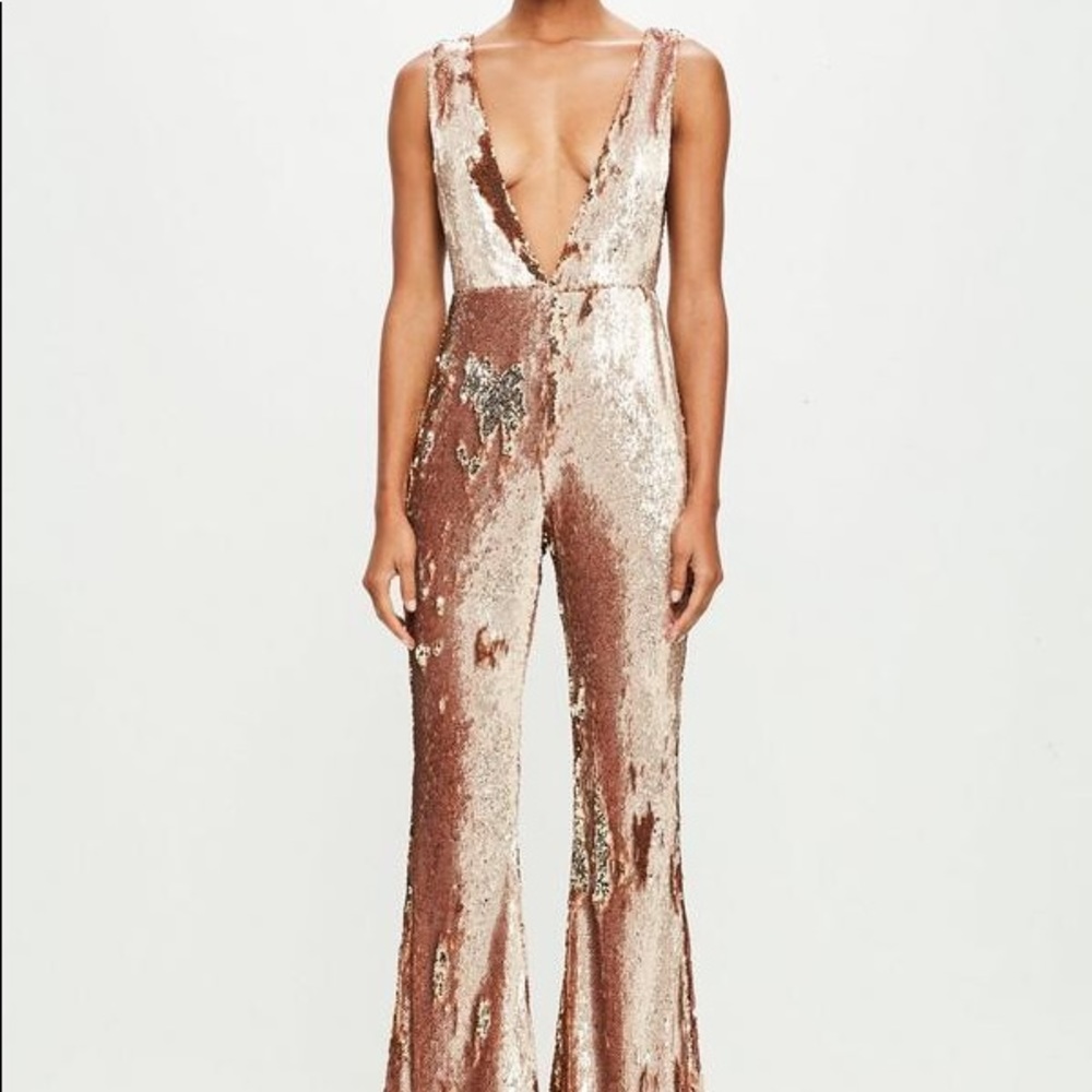 Missguided Peace + Love Rose Gold Sequin Jumpsuit